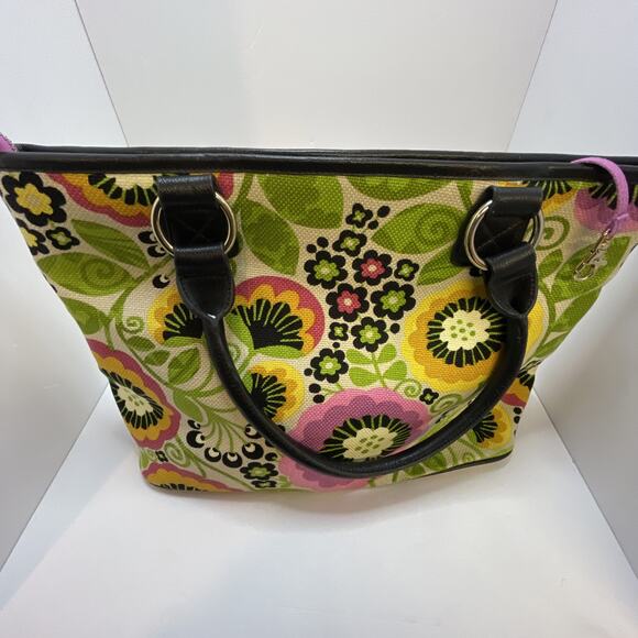 Spartina 449 Purple & Green Floral Linen/Leather Beach Bag or Weekender Tote XL - Picture 13 of 15